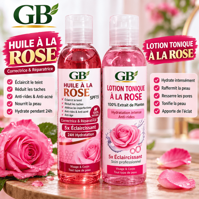 LOTION TONIQUE EAU DE ROSE + HUILE ROSE MASQUES 